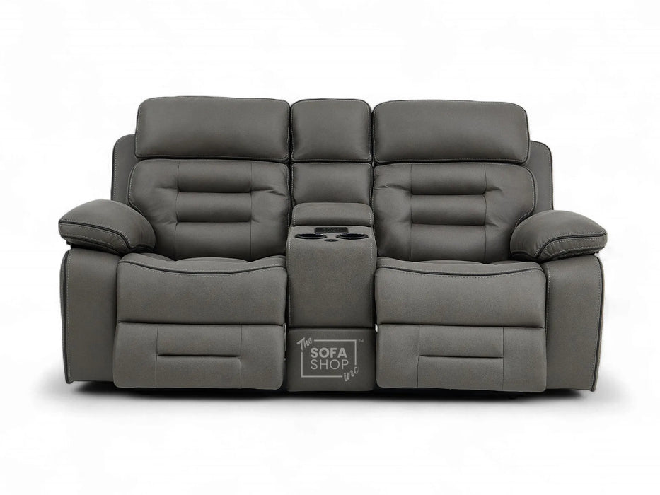 3+2 Sofa Set. Electric Cinema Sofa Suite in Graphite Fabric | Hi-Tech Sofa Set with Cupholders + Console + Power + USB + Speakers | Tuscany | The Sofa Shop