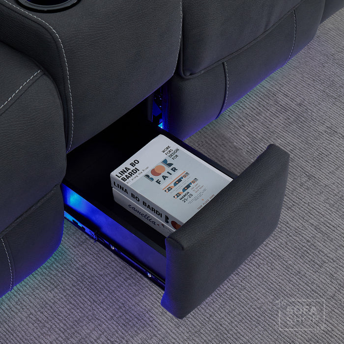 2 Seat Electric Recliner Home Cinema Sofa | Fabric Couch In Charcoal Grey | Hi-Tech Sofa with Massage + Chilled Cupholders + Console + USB | Florence