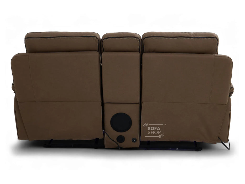 2 Seater Electric Recliner Cinema Sofa in Brown Fabric | Hi-Tech Sofa with 8-Point Massage, USB, Speakers, Power Headrest, Storage & Chilled Cup Holders | Tuscany | The Sofa Shop