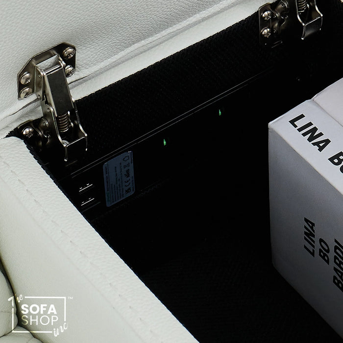 2 Seater Real Leather Electric Recliner Cinema Sofa in White | Massage, Bluetooth, Console, Heating & Cooling Cup Holders | Napoli | The Sofa Shop