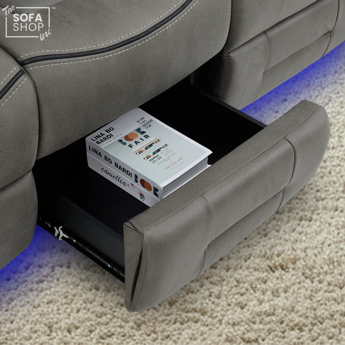 3+2+1 Piece Electric Home Cinema Sofa Set | Fabric Couch Suite Package In Graphite Grey | Hi-Tech Sofa Set with Cupholders + Console + Power + Massage + Speakers | Tuscany