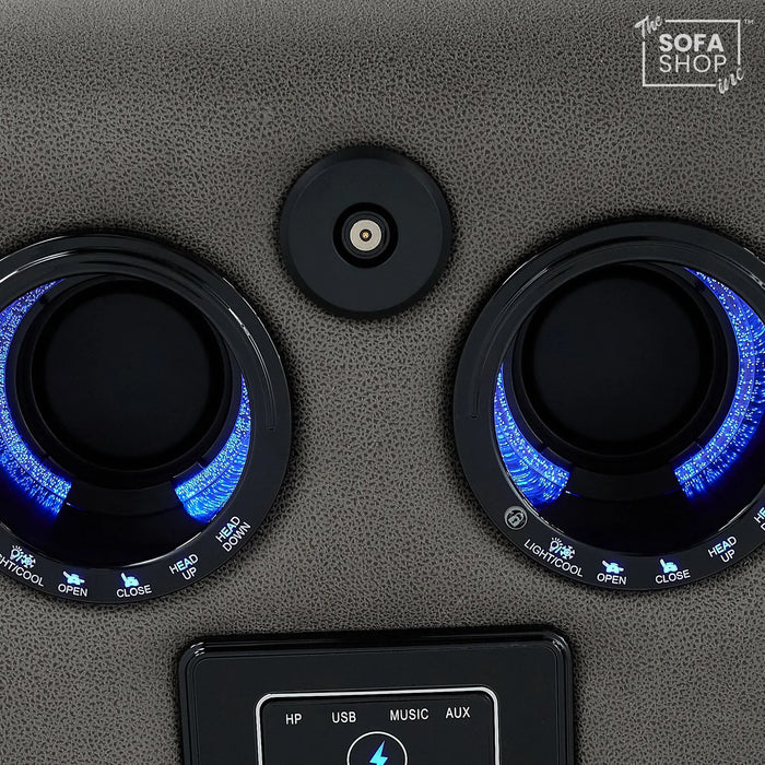 2 Seater Electric Recliner Cinema Sofa in Graphite Fabric | Hi-Tech Sofa with USB, Speakers, Massage, Power Headrest, Storage Console & Chilled Cup Holders | Tuscany | The Sofa Shop