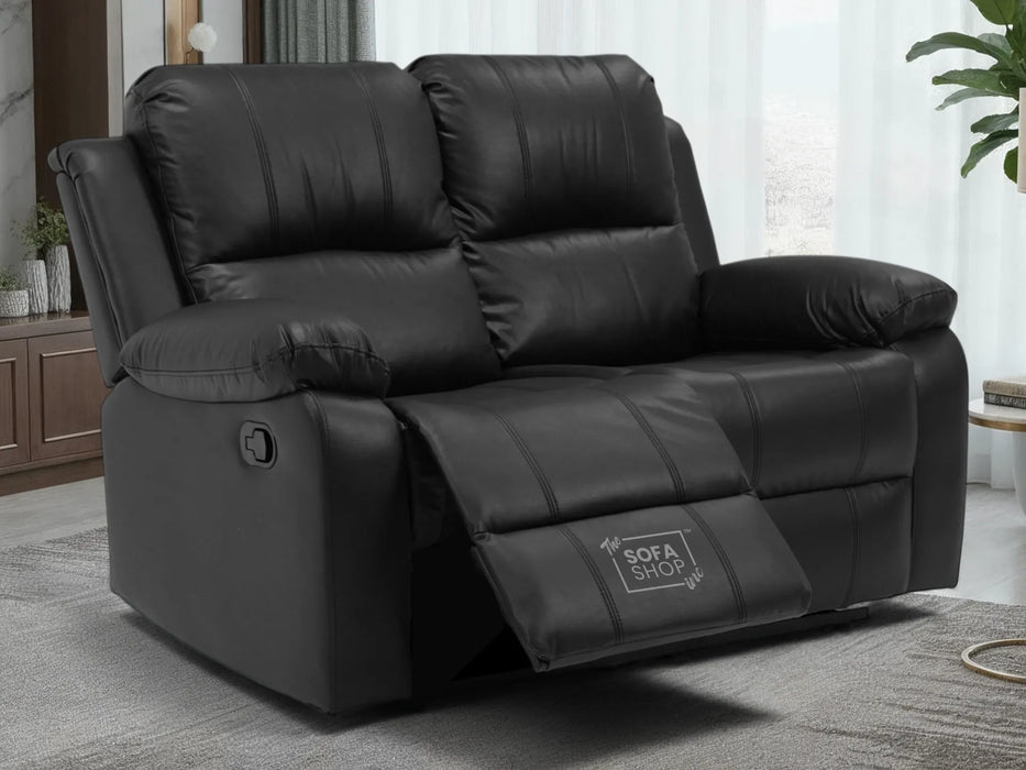 2 Seater Leather Recliner Sofa in Black | Space-Saving Manual Recliner | Trento