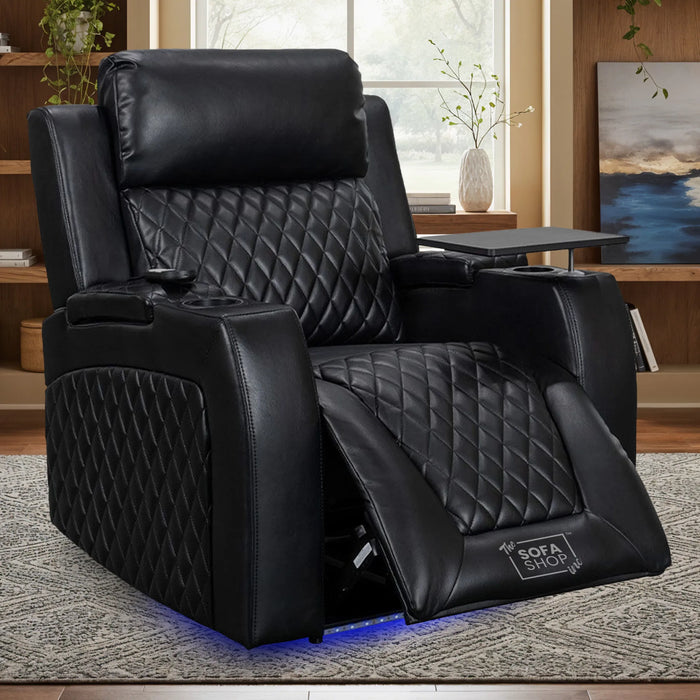 Electric Recliner Chair & Cinema Seat in Black Leather with USB, Massage, and Chilled Cup Holders | Venice Series One | Sofa Sale