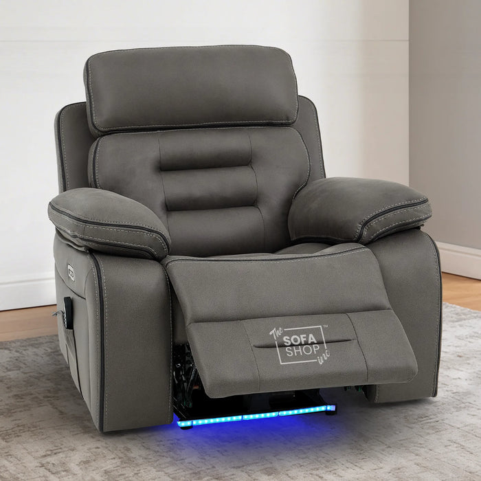 Electric Recliner Chair | 1 Seater Graphite Fabric Home Cinema Sofa with Massage, Mild Heated Lumbar, Power Recline, USB Port & Adjustable Headrest | Tuscany | The Sofa Shop