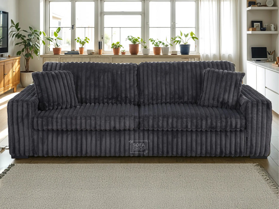 Extendable Electric Sofa - Bed in Grey Corduroy Fabric | 3 Seater Smart Cinema Couch with Power Sliding Motion | USBc Charging Ports | Palma