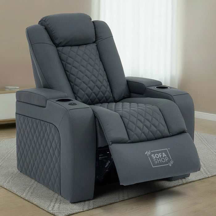 Real Leather Electric Recliner Cinema Chair in Grey | Power Seat With Massage, Adjustable Headrest & Power Lumbar Support | Milano | The Sofa Shop