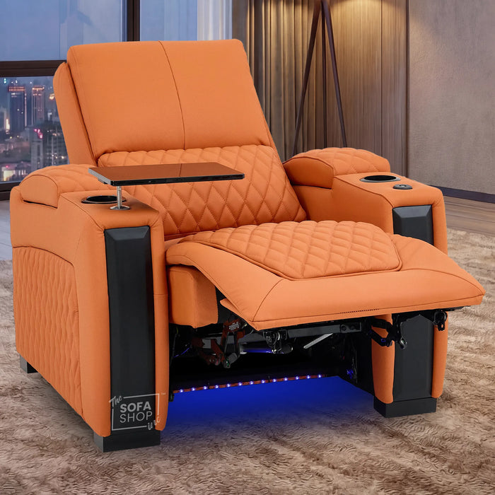1 Seater Real Leather Electric Recliner Cinema Chair in Orange | Massage & Heat, Power Grommet, LED Cup Holders & Lumbar Support | Assisi | The Sofa Shop