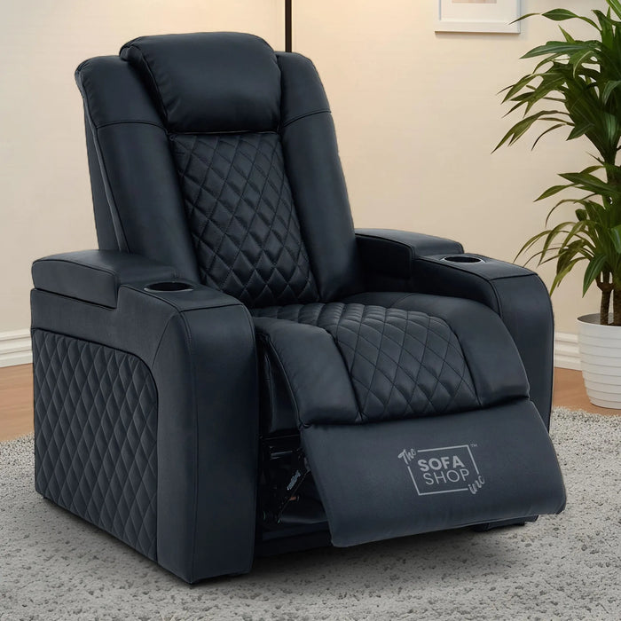 Real Leather Electric Recliner Cinema Chair in Black | Power Seat With Massage, Adjustable Headrest & Power Lumbar Support | Milano | The Sofa Shop