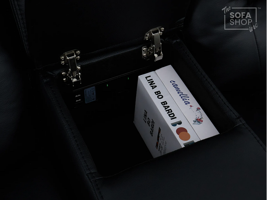 3+2+1 Electric Recliner Sofa Set in Black Real Leather | Hi-Tech Cinema Suite with Massage, Drop-Down Table, Power Headrest, Power Recliner, Storage Drawer, USB Port | Sicily