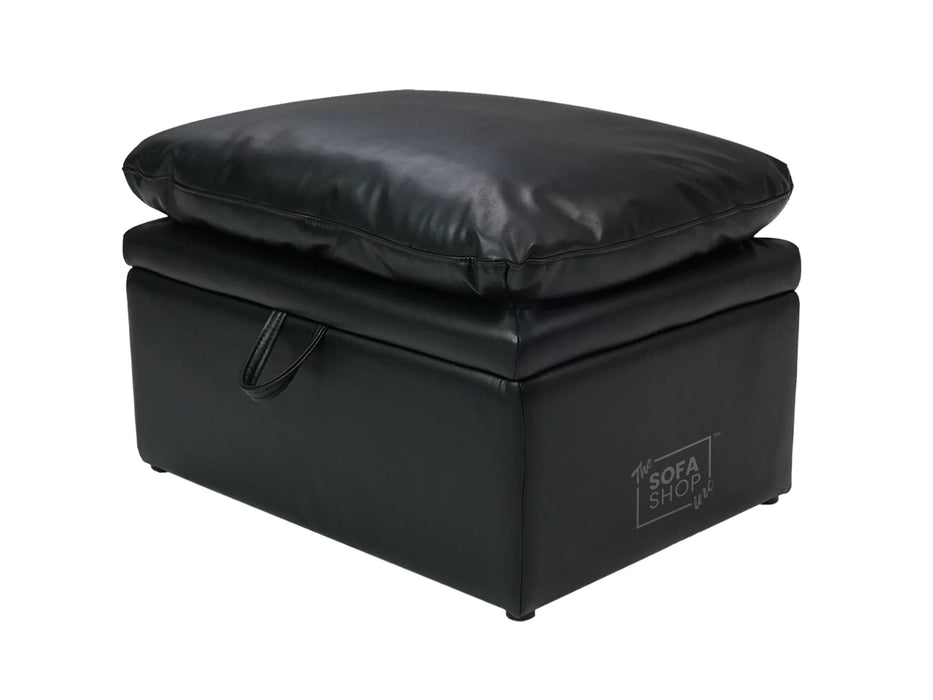 Black Leather Cushion Top Footstool - Bari
