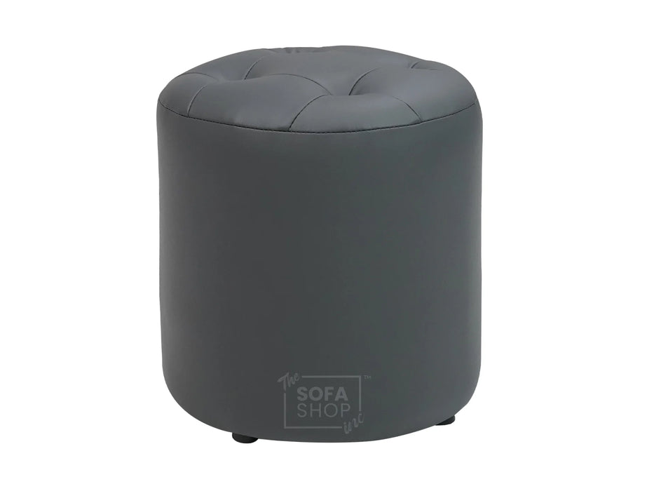 Grey Leather Small Footstool - Vaneto