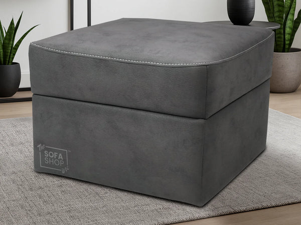 Storage Footstool In Light Grey Fabric With Dark Grey Piping - Sicily