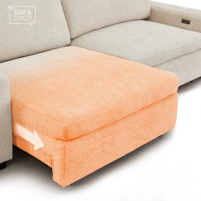 Extendable Electric Sofa - Bed in Cream Chenille Fabric | 3 Seater Power Sliding Couch Perfect for Home Cinema & Movie Nights  | USBc Charging Ports | Palma