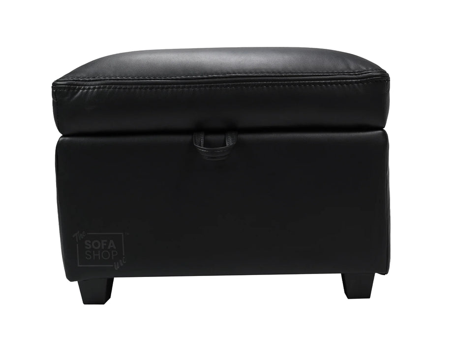 Black Leather Storage Footstool - Ravenna