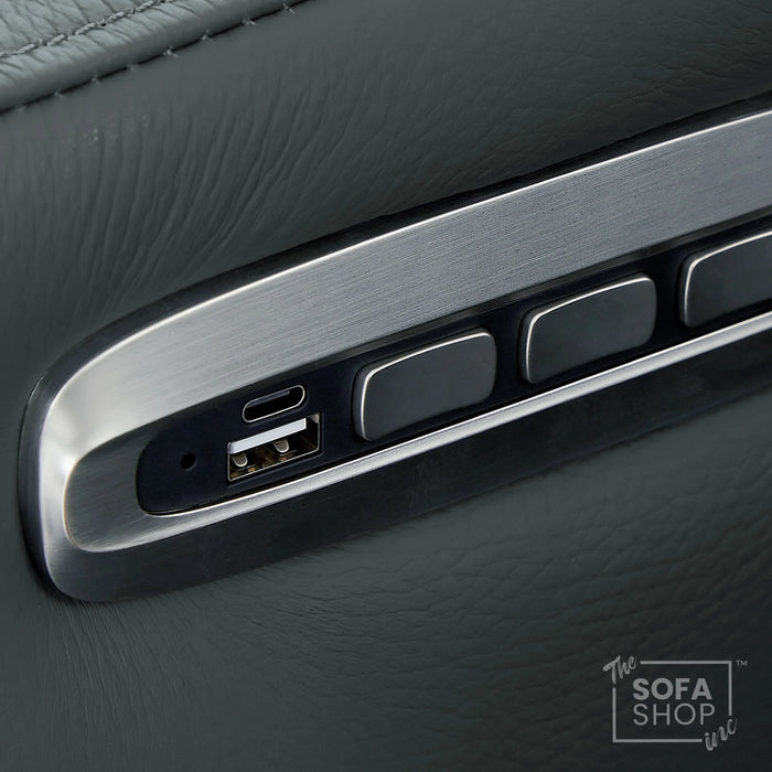 3 Seat Real Leather Electric Recliner Home Cinema Theatre Sofa In Grey with Chilled Cupholder + USB C to Stay Charged + Fully Reclining Seats & Lumbar Support | Assisi