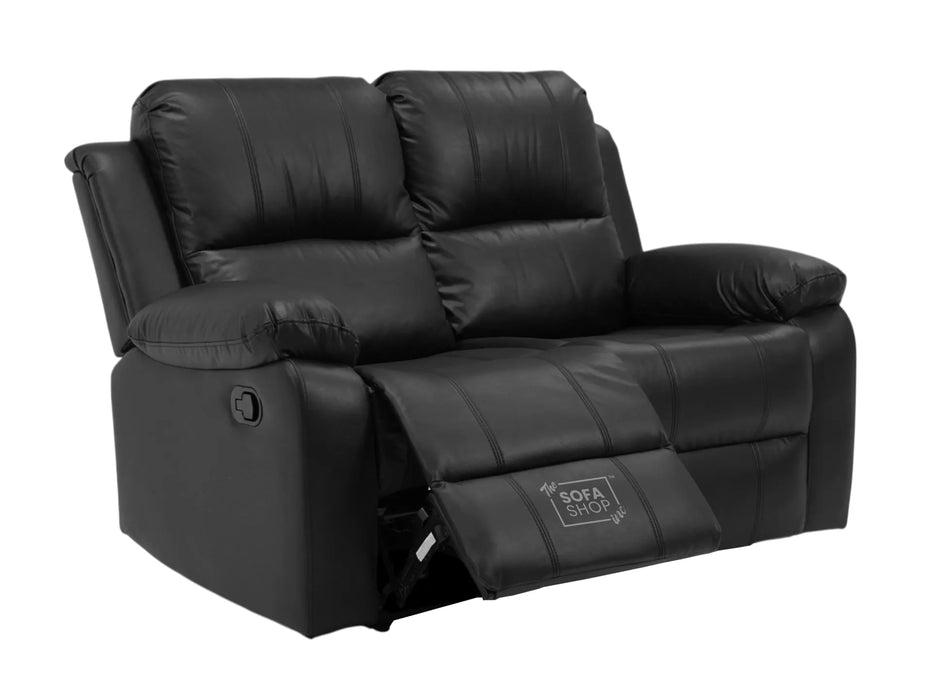 2 Seater Leather Recliner Sofa in Black | Space-Saving Manual Recliner | Trento