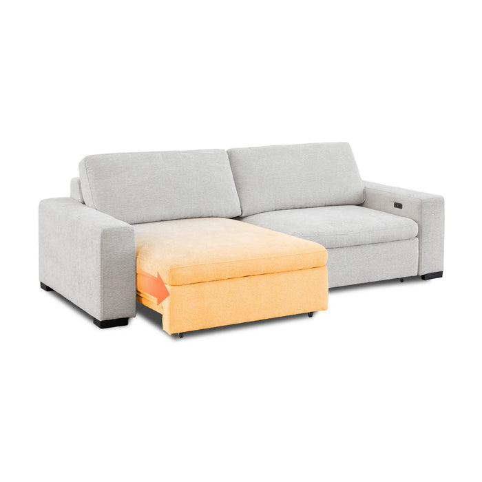 Palma 3 Seater Fabric Extendable Electric Sofa Bed | Power Sliding Couch with USB + USB-C Charging – Light Grey Chenille | Home Theatre Seating & Comfort Headrests | The Sofa Shop