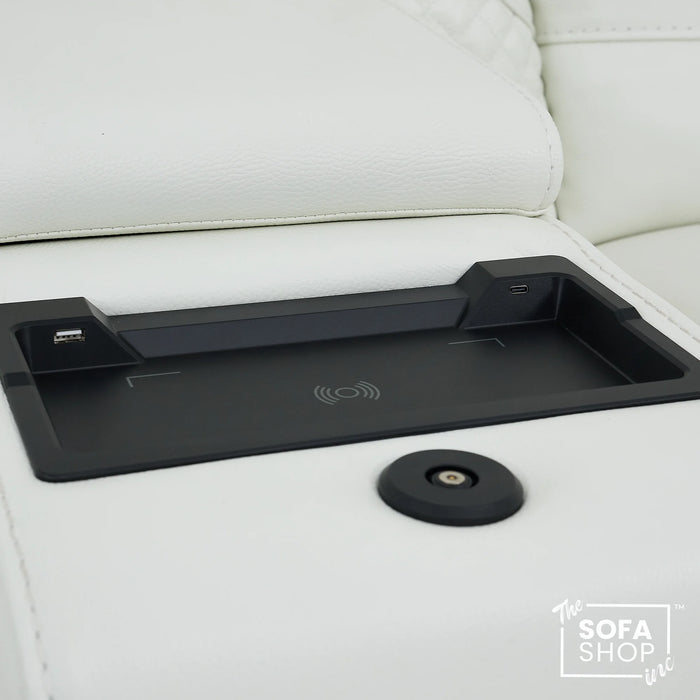 2 Seater Real Leather Electric Recliner Cinema Sofa in White | Massage, Bluetooth, Console, Heating & Cooling Cup Holders | Napoli | The Sofa Shop