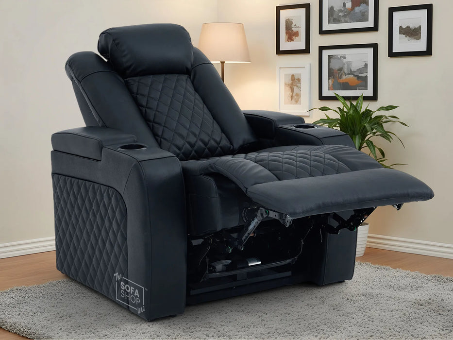 Real Leather Electric Recliner Cinema Chair in Black | Power Seat With Adjustable Headrest & Power Lumbar Support | Milano | The Sofa Shop