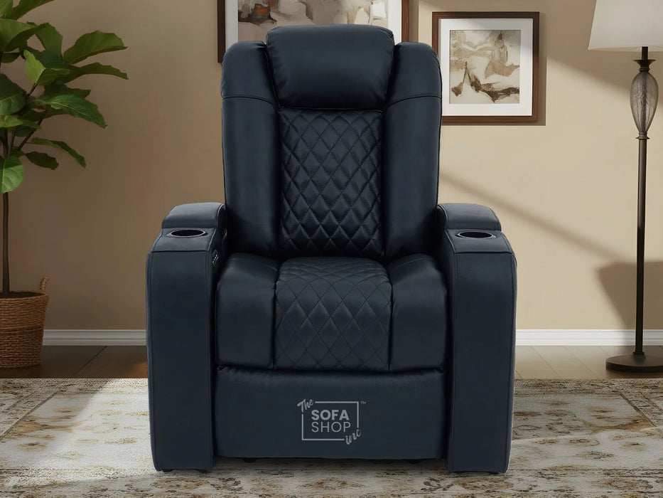 Real Leather Electric Recliner Cinema Chair in Black | Power Seat With Adjustable Headrest & Power Lumbar Support | Milano | The Sofa Shop