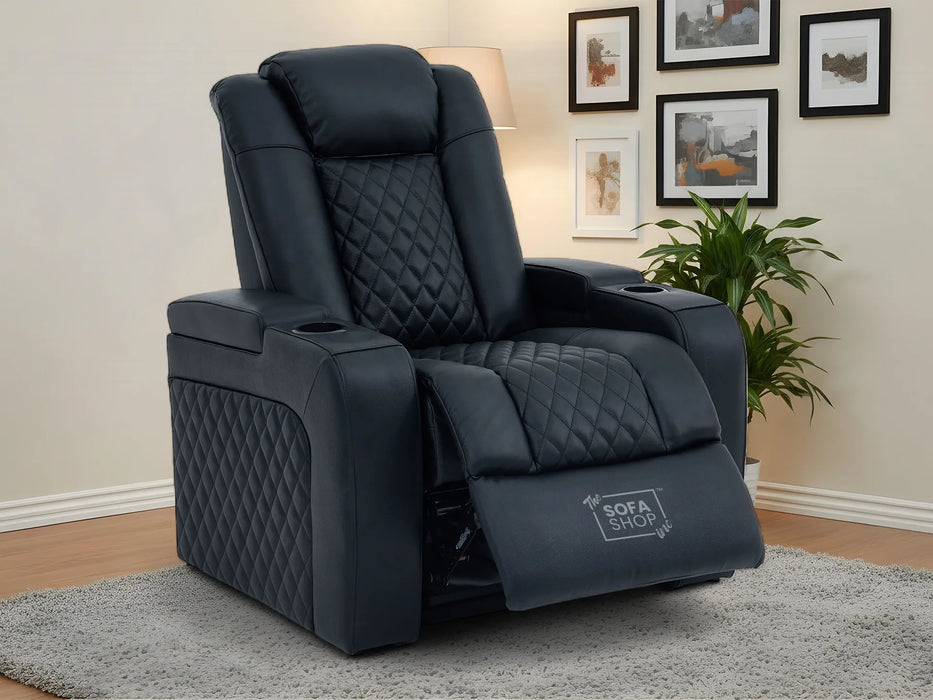 Real Leather Electric Recliner Cinema Chair in Black | Power Seat With Adjustable Headrest & Power Lumbar Support | Milano | The Sofa Shop