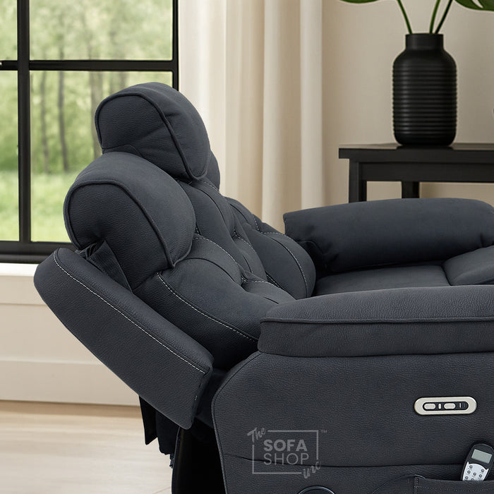 2 Seat Electric Recliner Home Cinema Sofa | Fabric Couch In Charcoal Grey | Hi-Tech Sofa with Massage + Chilled Cupholders + Console + USB | Florence