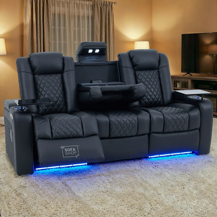 3 Seat Electric Recliner Home Cinema Theatre Sofa |Hi-Tech Couch With Heat and Cool Cup Holders + Multi-Link Bluetooth + Fold-Down Table + Wireless Charging + Power Headrests | Milano | The Sofa Shop