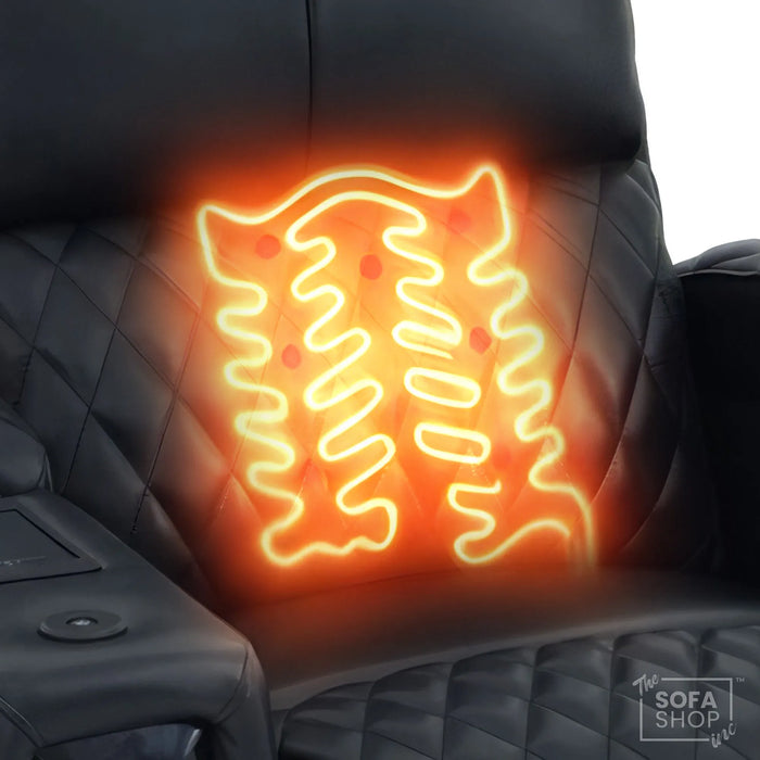 1 Seater Black Real Leather Electric Recliner Cinema Armchair | Hi-Tech Armchair With Vibration Massage & Heated Lumbar, Cooler Cup Holder, Power Grommet, Power Headrest | Assisi | The Sofa Shop