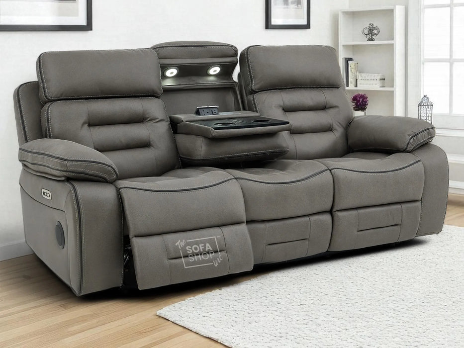 3+1 Cinema-Style Sofa Set | 2 Piece Electric Reclining Sofa Package in Graphite Grey Fabric | Hi-Tech Sofa Set with Massage, Cup Holders & Storage | Tuscany