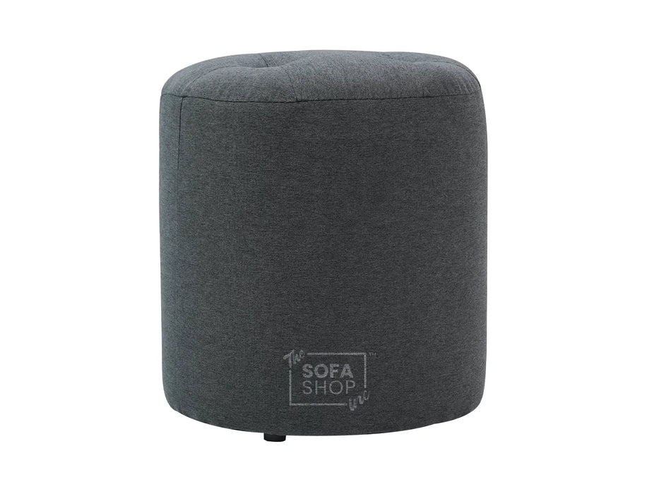 Big Round Footstool in Dark Grey Fabric - Tropea