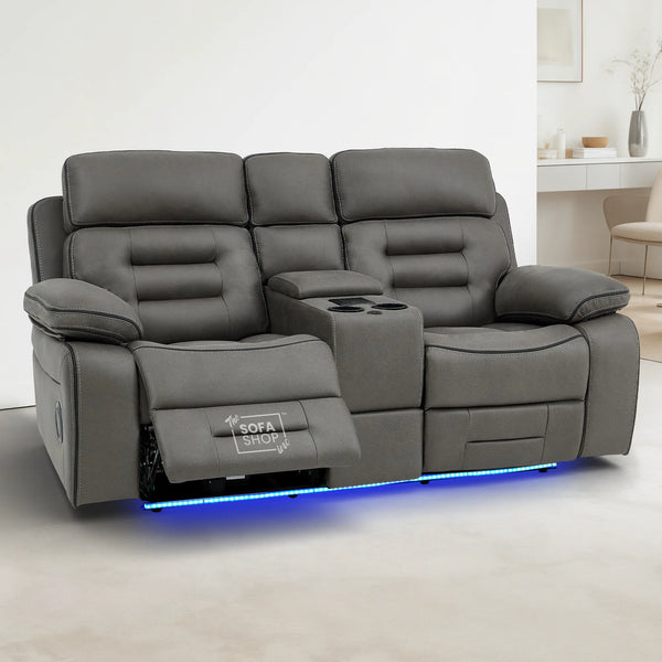 2 Seater Electric Recliner Cinema Sofa in Graphite Fabric | Hi-Tech Sofa with USB, Speakers, Massage, Power Headrest, Storage Console & Chilled Cup Holders | Tuscany | The Sofa Shop