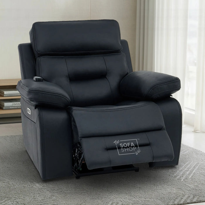 3+2+1 Electric Recliner Sofa Set in Black Real Leather | Hi-Tech Cinema Suite with Massage, Drop-Down Table, Power Headrest, Power Recliner, Storage Drawer, USB Port | Sicily
