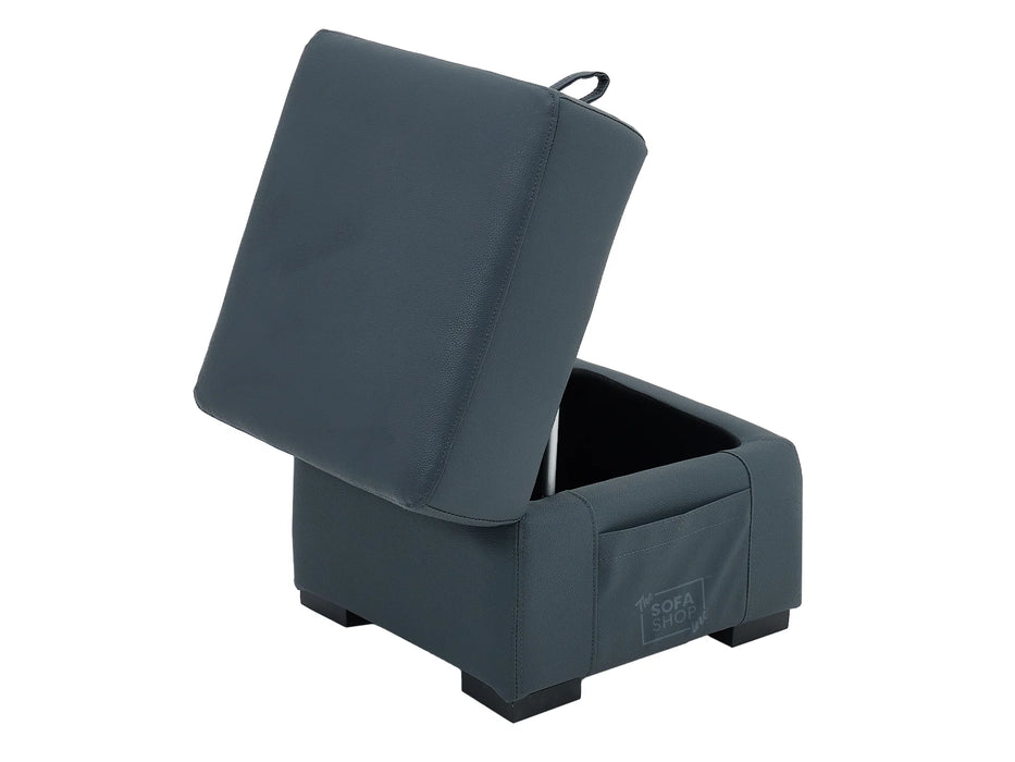 Blue Real Leather Footstool | Storage Ottoman for Sofa - Square