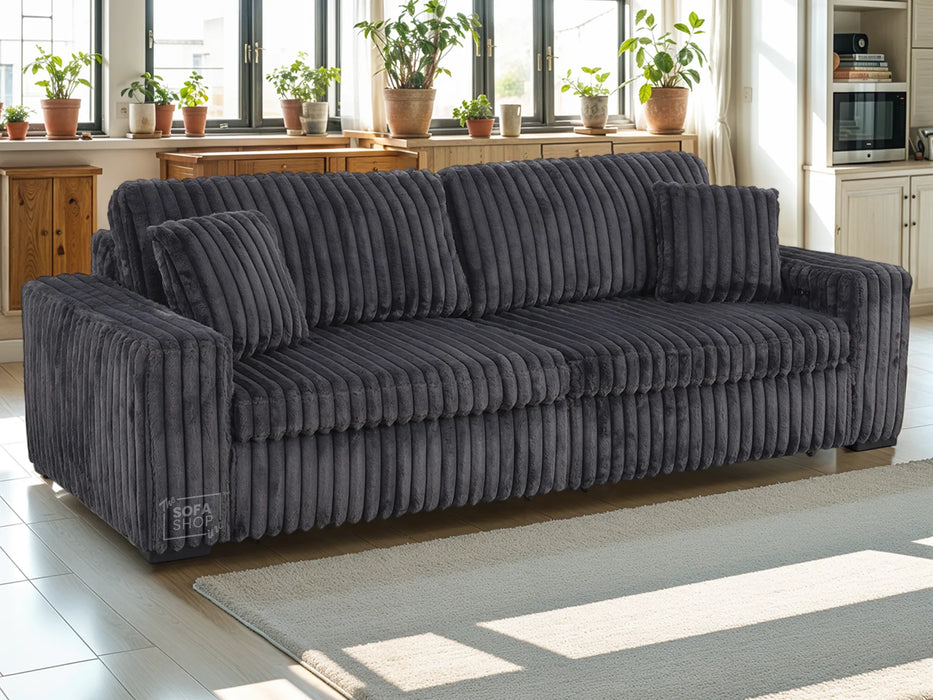 Extendable Electric Sofa - Bed in Grey Corduroy Fabric | 3 Seater Smart Cinema Couch with Power Sliding Motion | USBc Charging Ports | Palma