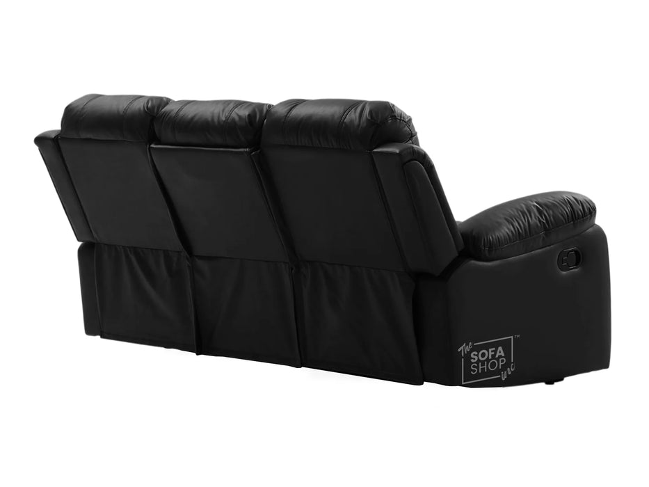 3 Seater Recliner Sofa in Black Leather with Drop-Down Table & Cup Holders | Easy to Clean & Comfortable | Trento