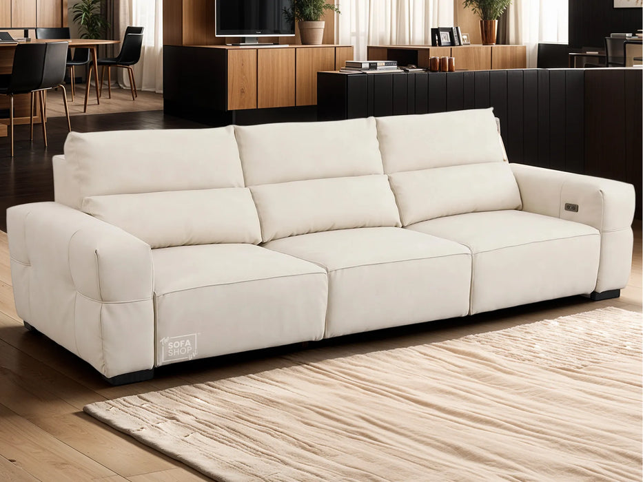Extendable Electric Sofa - Bed in Cream Resillience Fabric | 3 Seater Smart Power Sliding Couch for Home Theatre Seating | USBc Ports | Murcia