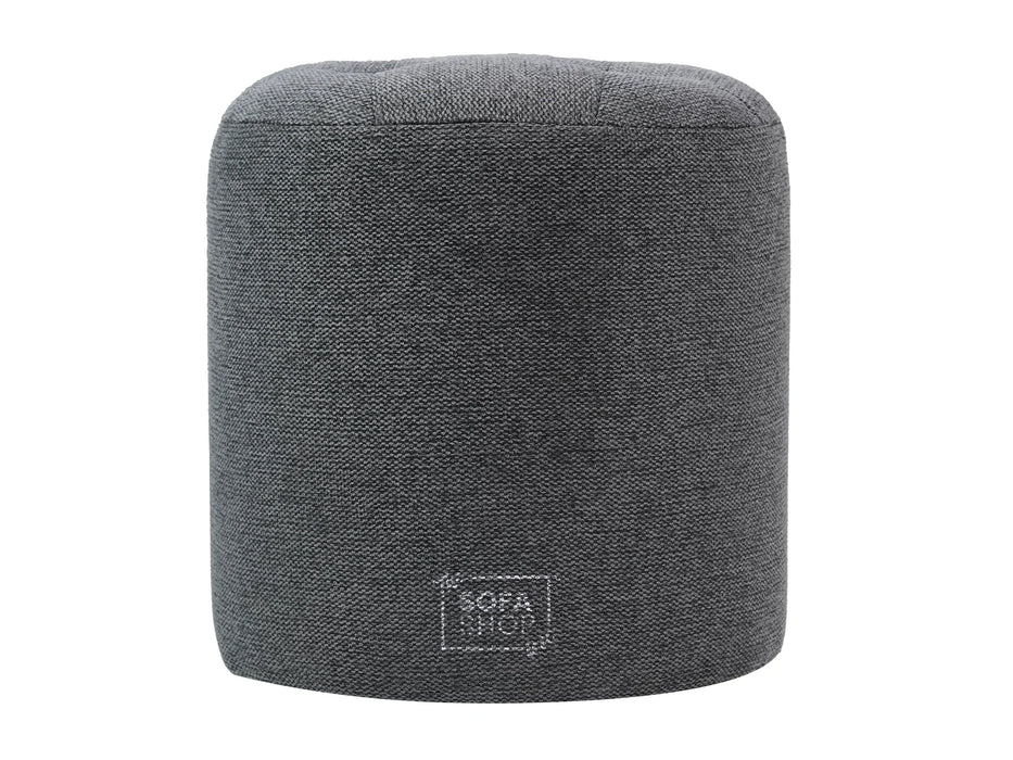Big Round Footstool in Grey Tweed Fabric - Tropea