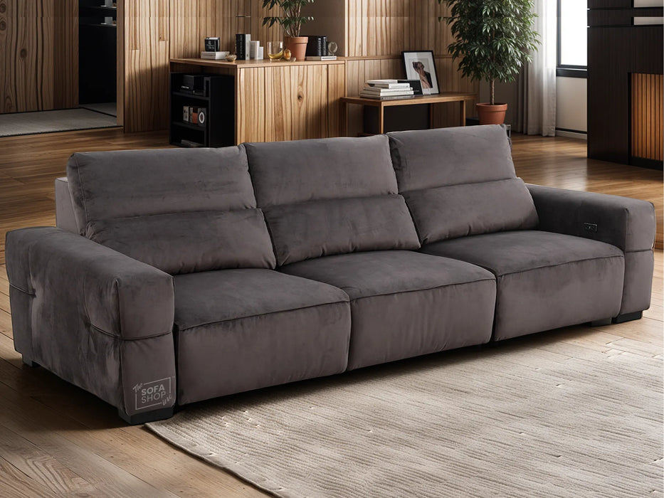 Extendable Electric Sofa - Bed in  Grey Fabric | 3 Seater Home Cinema Couch with Power Sliding Mechanism & USBc Ports | Murcia