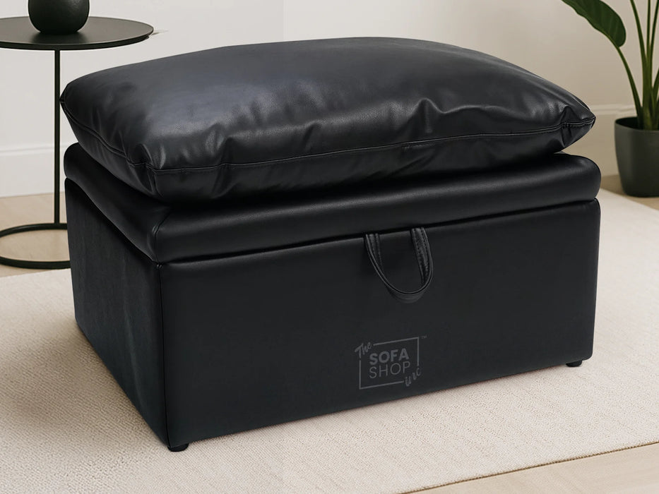 Black Leather Cushion Top Footstool - Bari