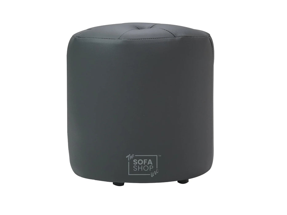 Big Round Footstool in Grey Leather - Tropea