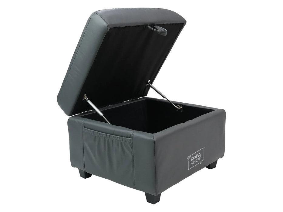 Grey Leather Storage Footstool - Ravenna