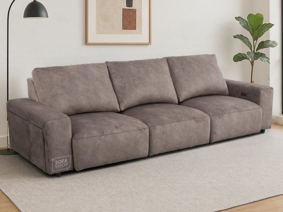 Extendable Electric Sofa - Bed in Mocha Velvet Fabric | 3 Independant Power Motion Seats Perfect for Cinema Room & Home Theatre | 3 Seater with Cupholder + USBc & Wireless Charging | Almeria