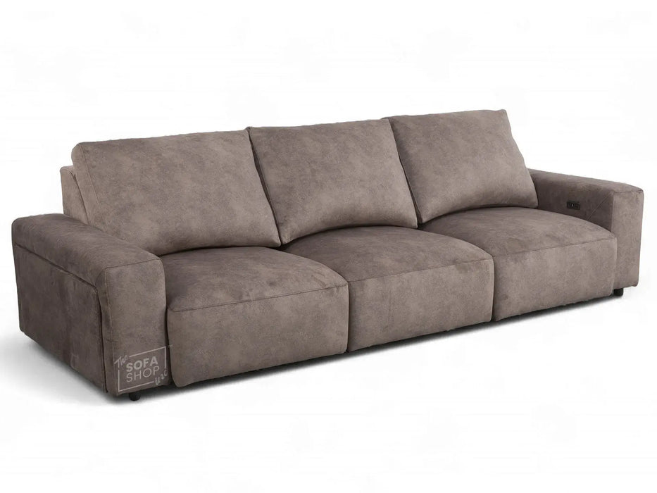 Extendable Electric Sofa - Bed in Mocha Velvet Fabric | 3 Independant Power Motion Seats Perfect for Cinema Room & Home Theatre | 3 Seater with Cupholder + USBc & Wireless Charging | Almeria