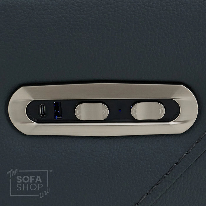 1 Seater Real Leather Electric Recliner Cinema Chair in Blue | Massage & Heat, Tray Table, Power Grommet & Cooling Cup Holder | Napoli | The Sofa Shop