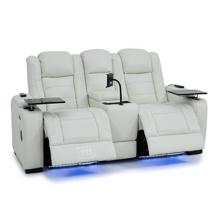 2 Seater Real Leather Electric Recliner Cinema Sofa in White | Massage, Bluetooth, Console, Heating & Cooling Cup Holders | Napoli | The Sofa Shop