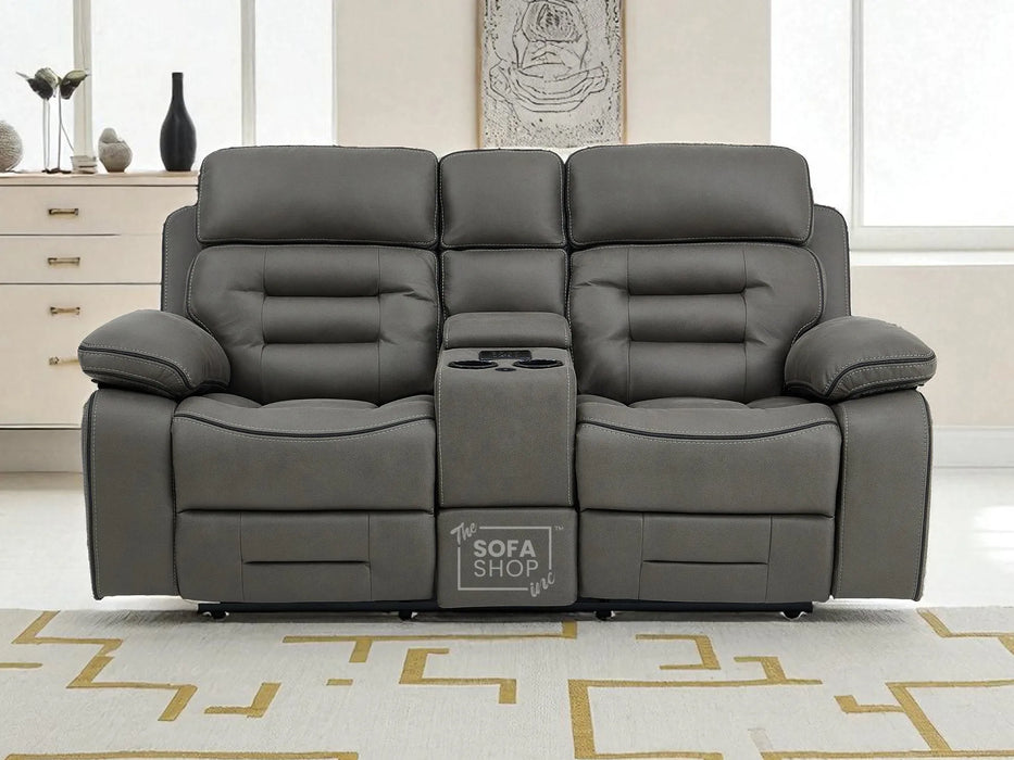 3+2 Sofa Set. Electric Cinema Sofa Suite in Graphite Fabric | Hi-Tech Sofa Set with Cupholders + Console + Power + USB + Speakers | Tuscany | The Sofa Shop