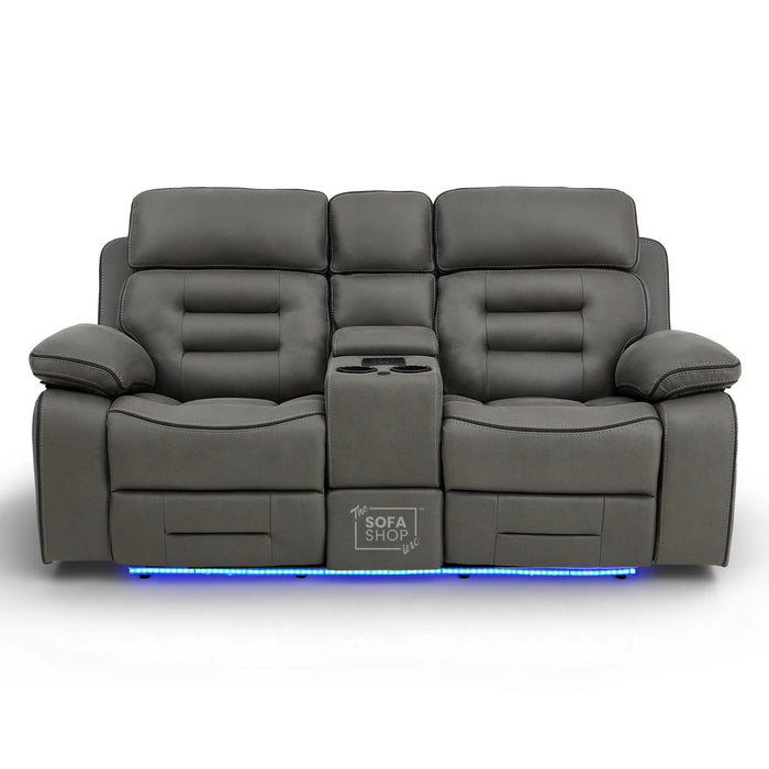 2 Seater Electric Recliner Cinema Sofa in Graphite Fabric | Hi-Tech Sofa with USB, Speakers, Massage, Power Headrest, Storage Console & Chilled Cup Holders | Tuscany | The Sofa Shop