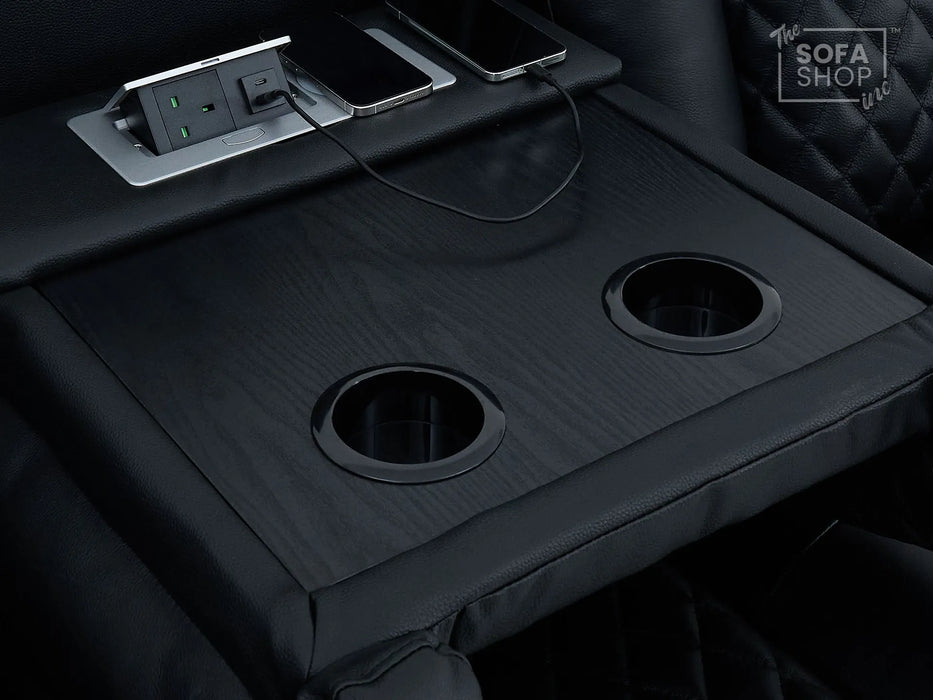 3 Seater Real Leather Electric Recliner Cinema Sofa in Black | Hi-Tech Sofa with Adjustable Headrest, Lumbar Support, Wireless Charger | Milano | The Sofa Shop