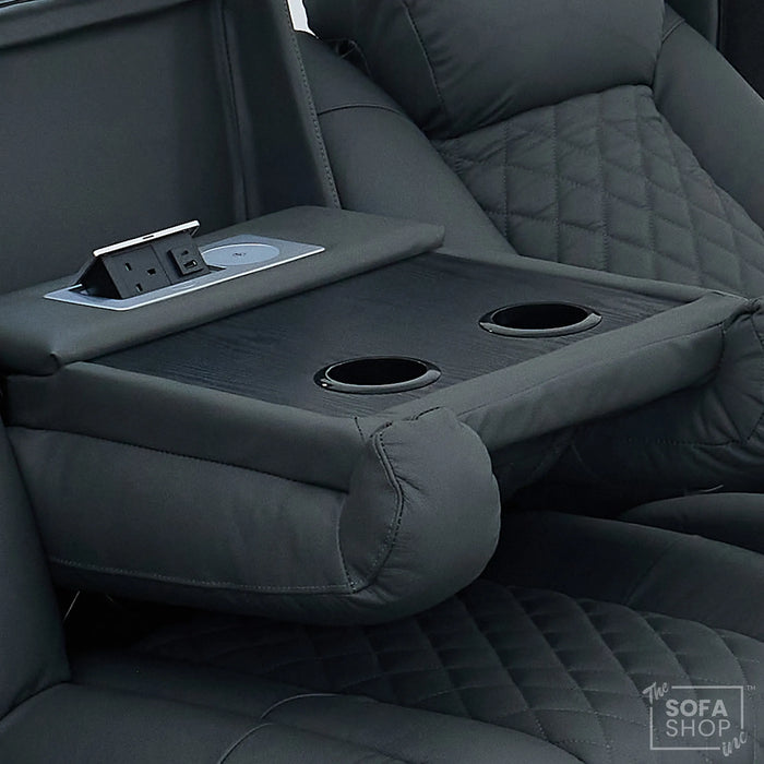 3 Seater Real Leather Electric Recliner Cinema Sofa in Grey | Hi-Tech Sofa with Power Lumbar, Bluetooth, Fold-Down Table & Storage | Milano | The Sofa Shop